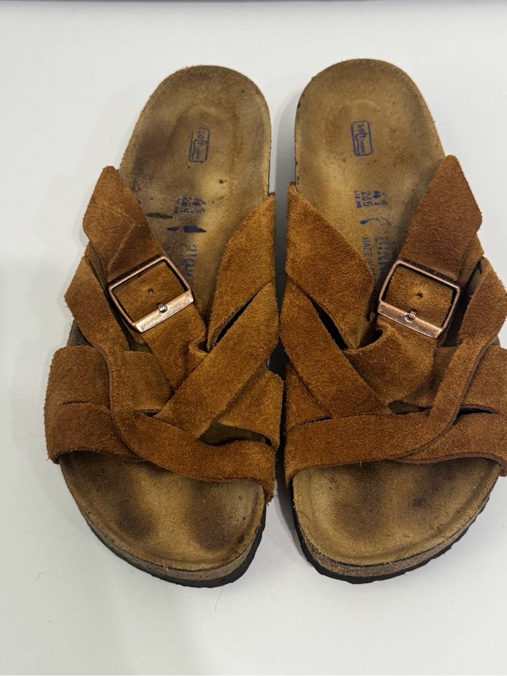 Birkenstock Lugano Women's Suede Crisscross Slide Sandals in Brown 10 narrow - Picture 3 of 7
